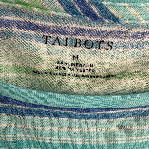 Talbots Blues and Green Linen Blend Striped 3/4 Sleeve Ladies Casual‎ Top, M - Picture 3 of 5